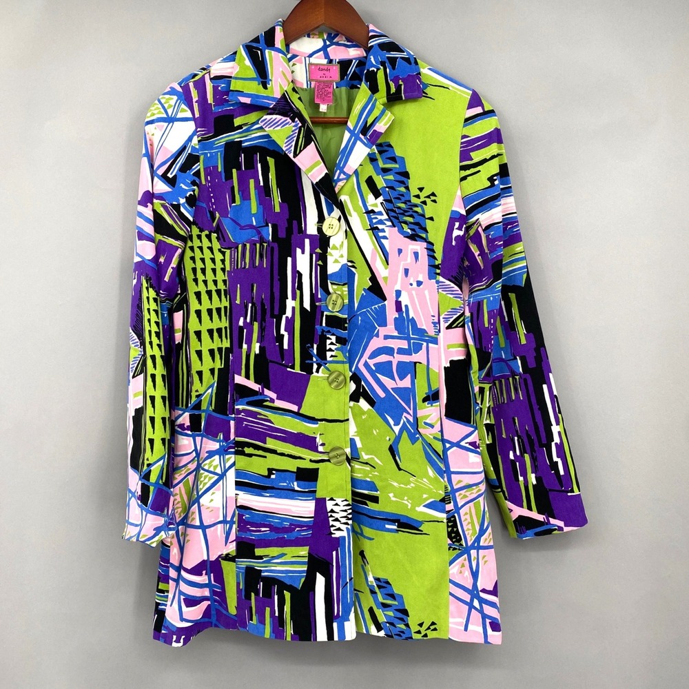 Dandy by Randi M Abstract Geometric Print Jacket Women Size 6 Cityscape Longline